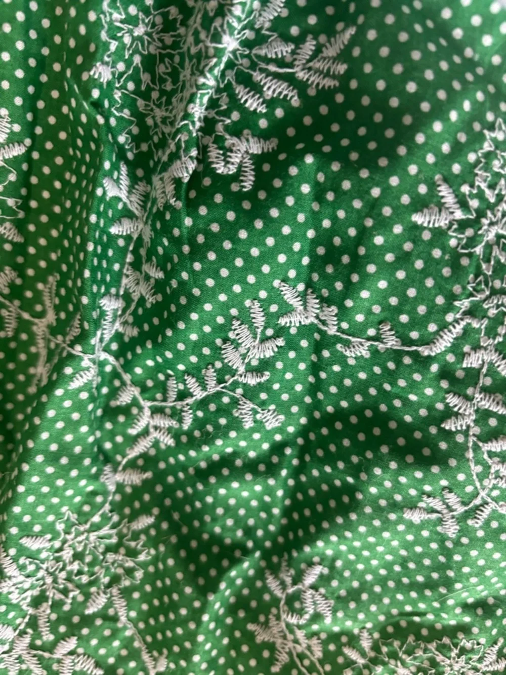 Girls embroidered Whimsy Floral Polka Dot Dress - Green White - Youth M